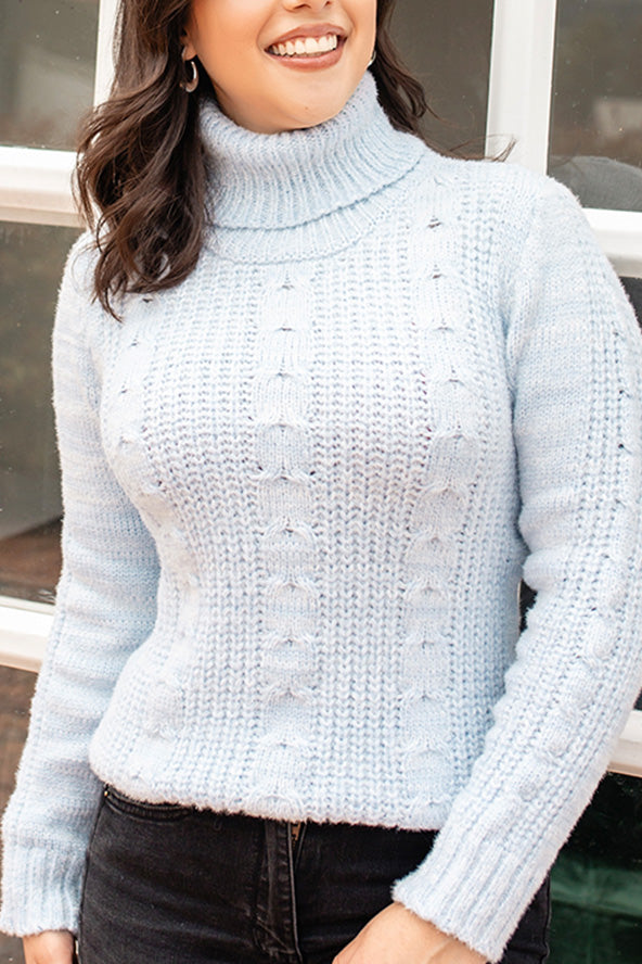 Sweater trenzado cuello tortuga - Azul claro