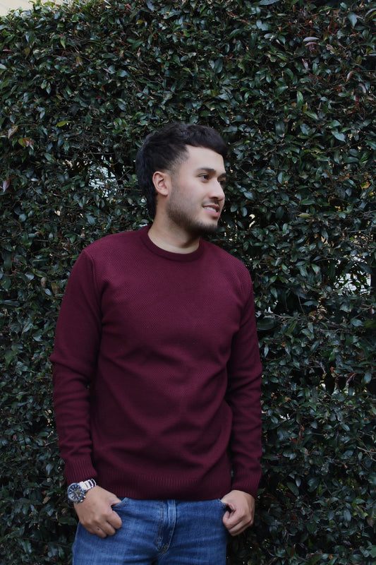 Buzo cuello redondo grano de arroz - Vinotinto