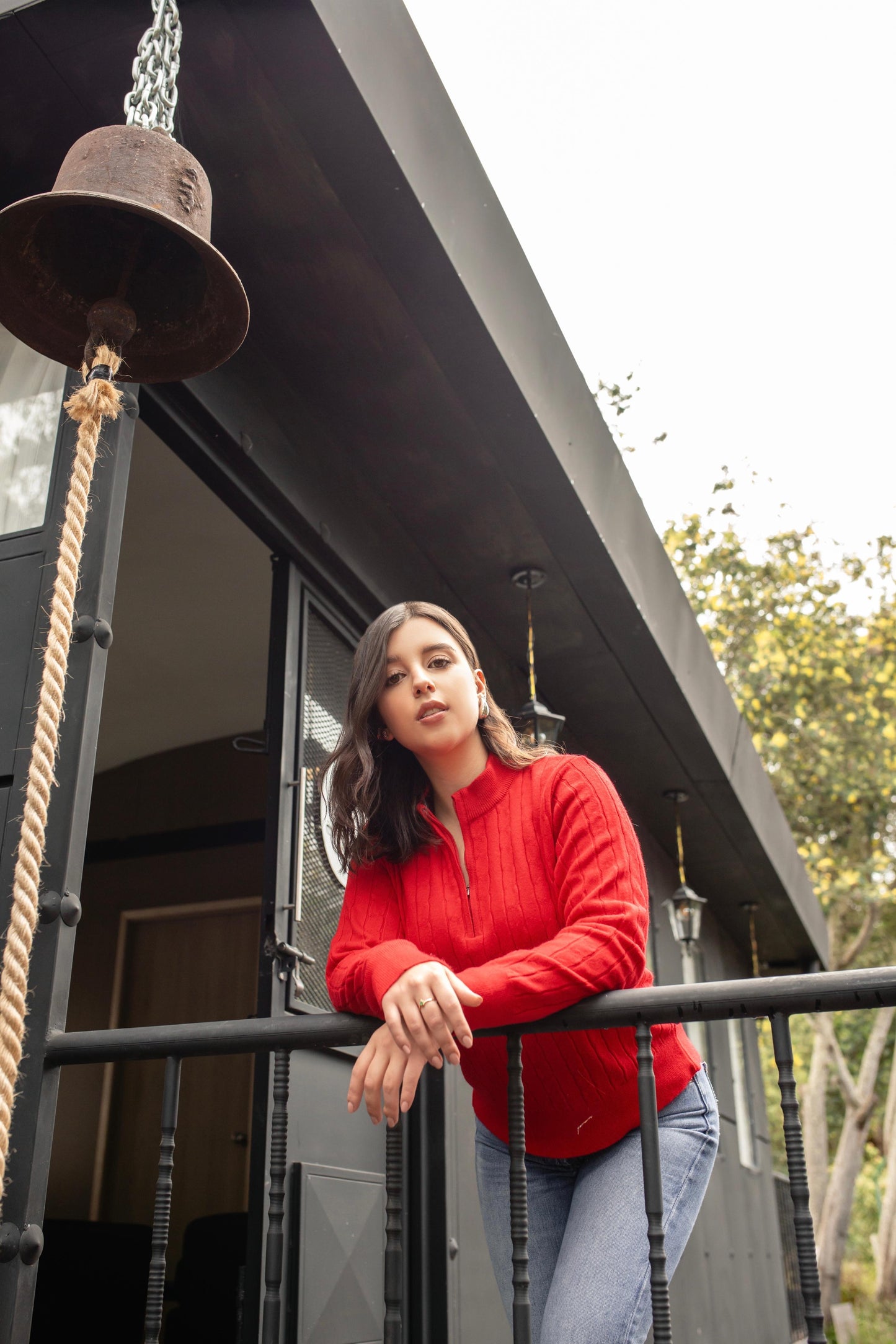 Sweater trenzado media cremallera - Rojo