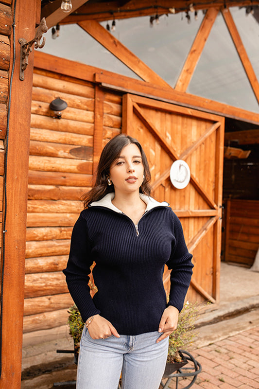 Sweater canal media cremallera - Azul oscuro