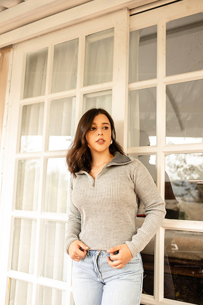 Sweater canal media cremallera - Gris medio