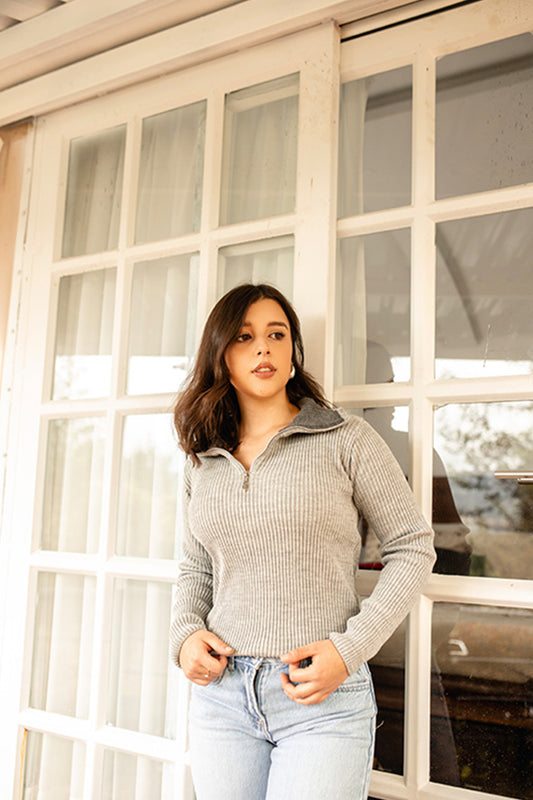 Sweater canal media cremallera - Gris medio