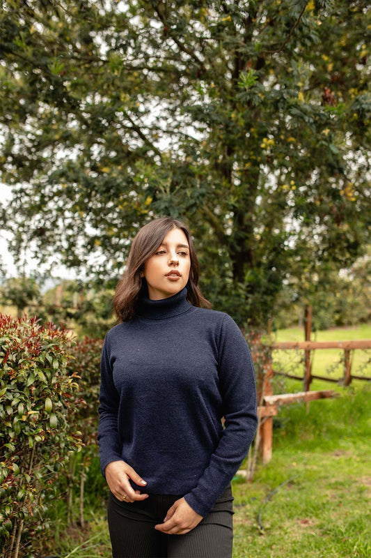 Sweater cuello tortuga - Azul Jean