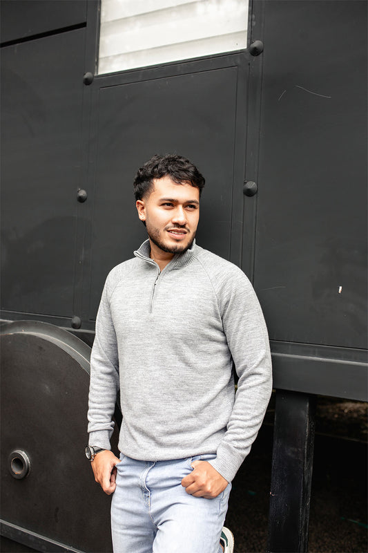 Sweater media cremallera - Gris perla