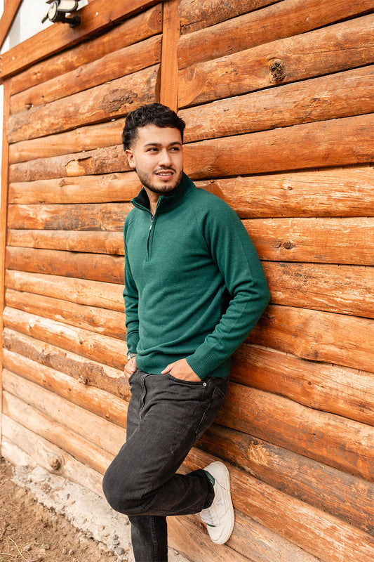 Sweater media cremallera - Verde calido