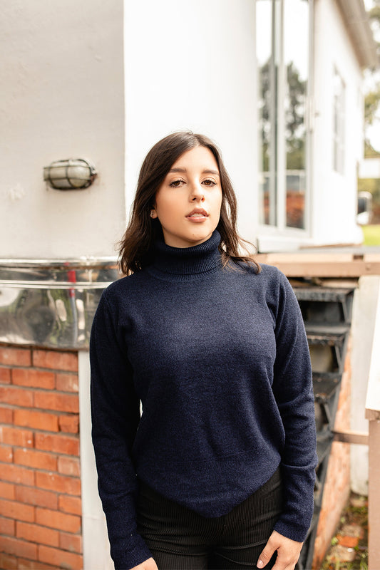 Sweater cuello tortuga - Azul Jean