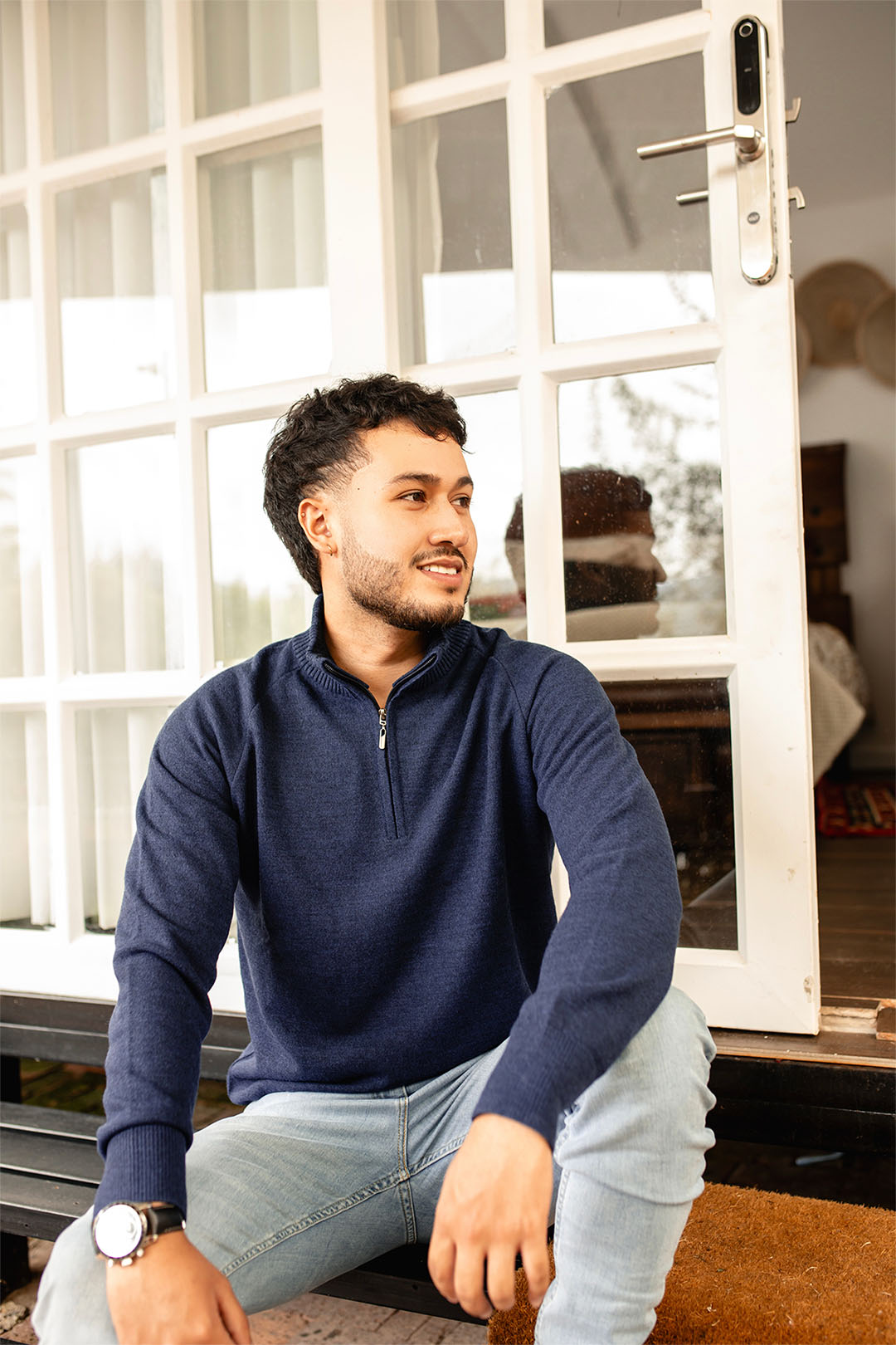 Sweater media cremallera - Azul Jean