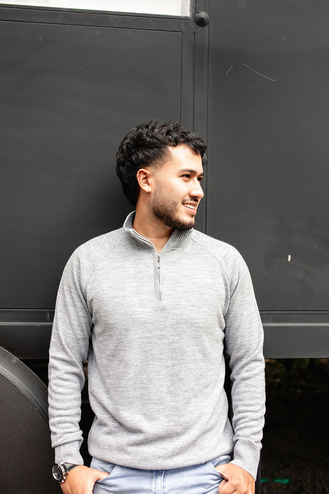 Sweater media cremallera - Gris perla
