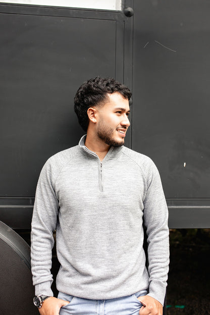 Sweater media cremallera - Gris perla