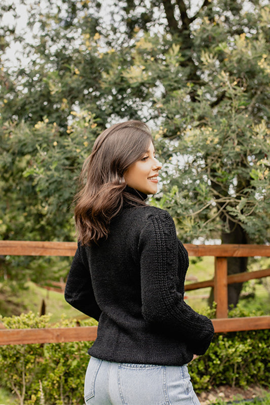 Sweater trenzado cuello tortuga - Negro