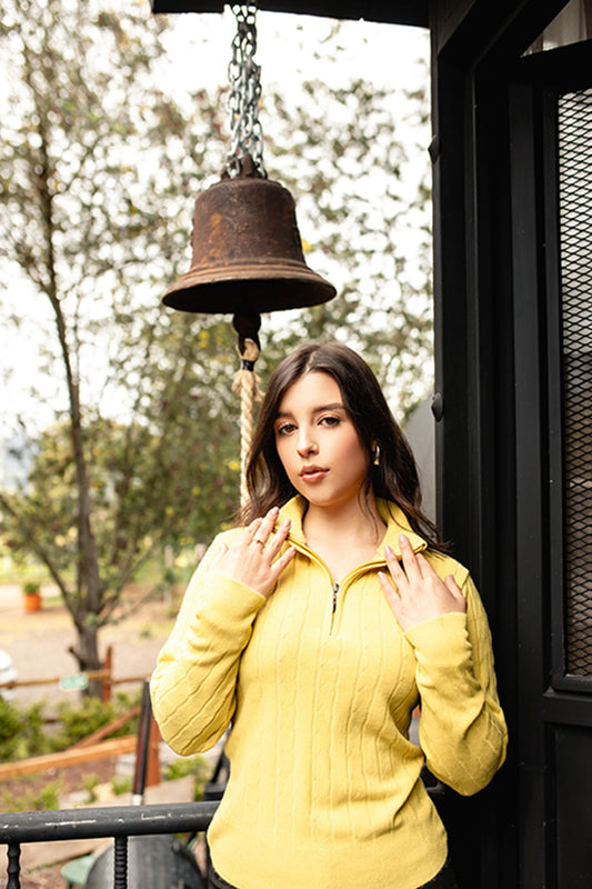 Sweater trenzado media cremallera - Amarillo