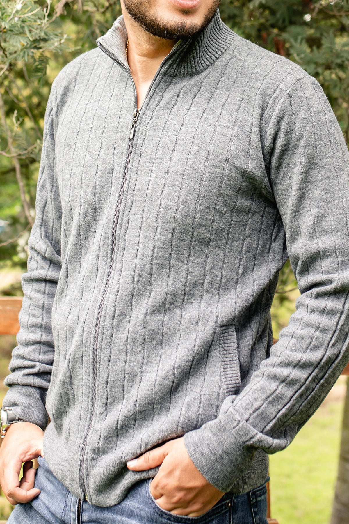 Chaqueta trenzada - Gris medio