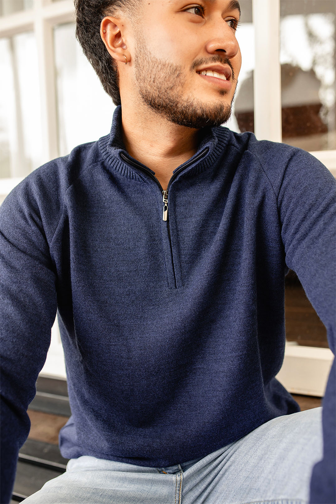 Sweater media cremallera - Azul Jean