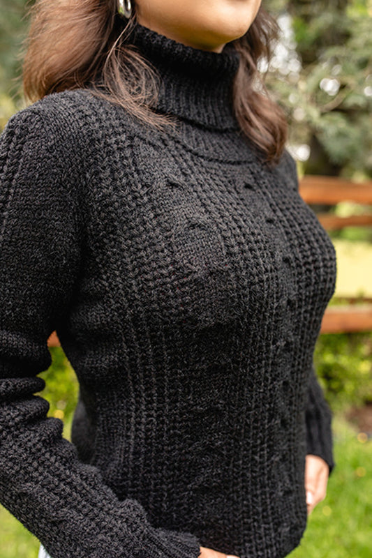 Sweater trenzado cuello tortuga - Negro