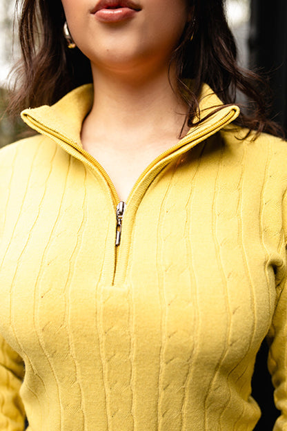 Sweater trenzado media cremallera - Amarillo