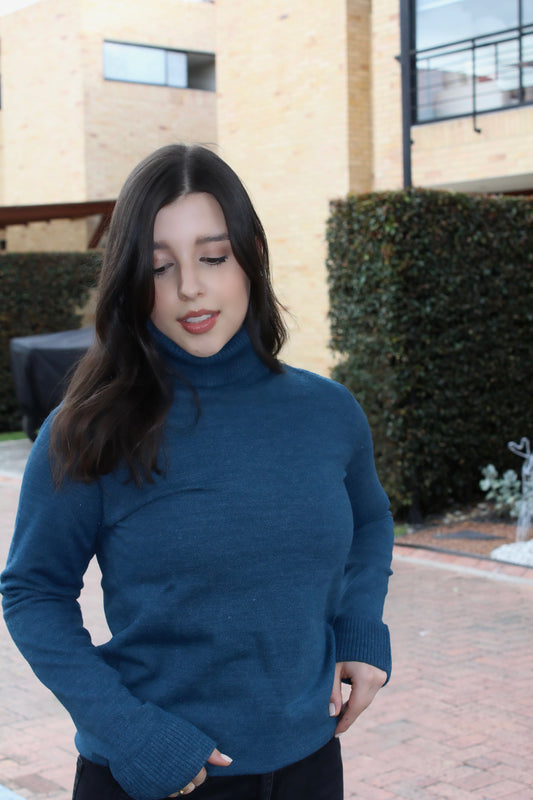 Buzo cuello tortuga - Azul turquesa