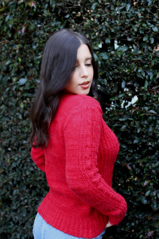 Suéter trenzado cuello tortuga - Rojo
