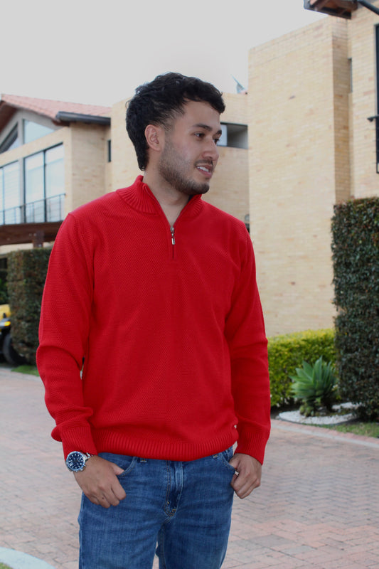 Buzo media cremallera grano de arroz - Rojo