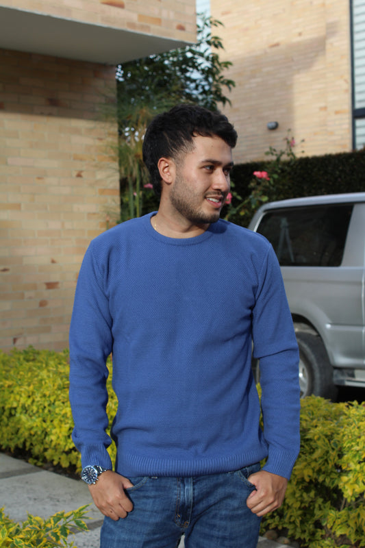 Buzo cuello redondo grano de arroz - Azul