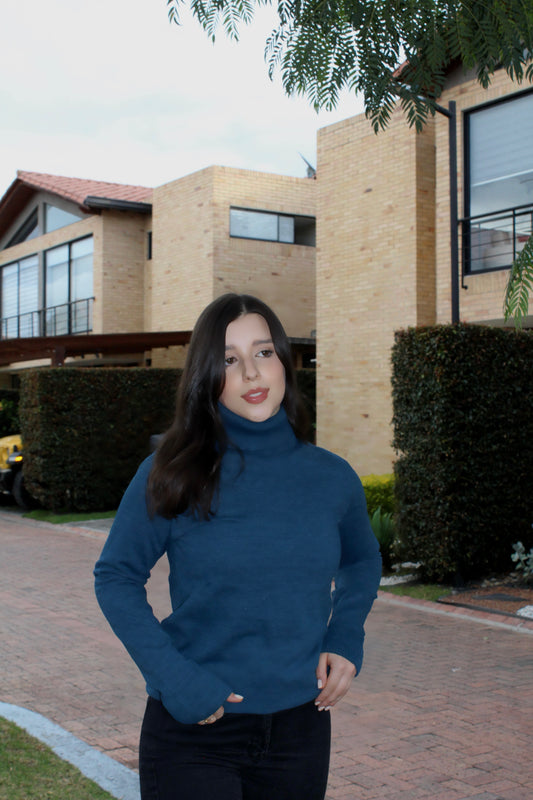 Buzo cuello tortuga - Azul turquesa