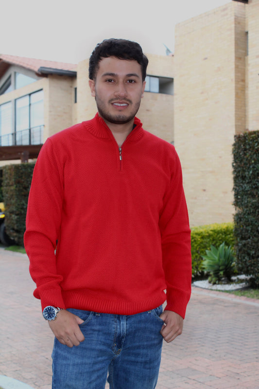 Buzo media cremallera grano de arroz - Rojo